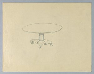 Ontwerp voor ronde eettafel op rolachtige poten door Unknown